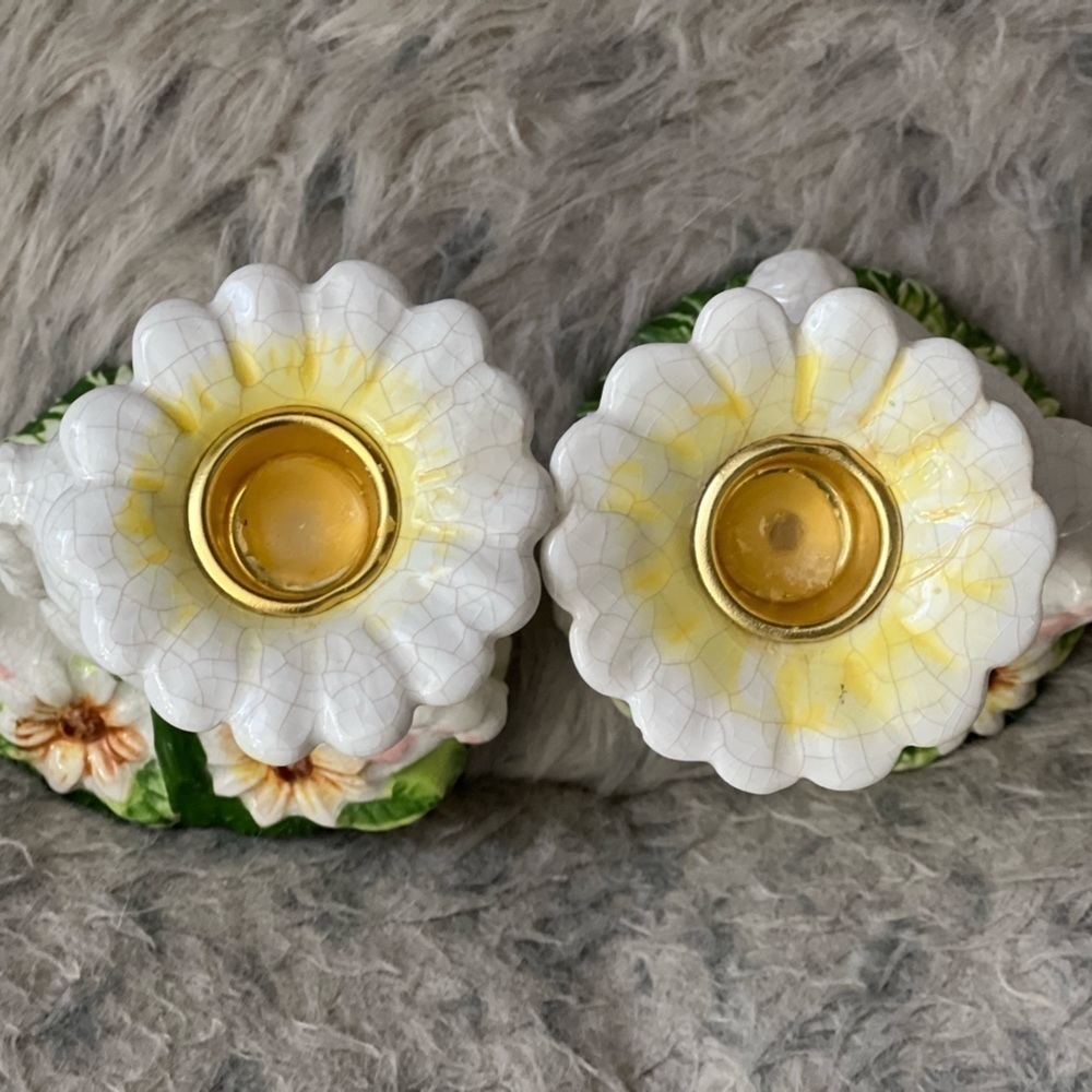 Hand painted Spring White Bunny Ceramic Candle holder Easter Bunny Crackle Paint - Picture 4 of 11